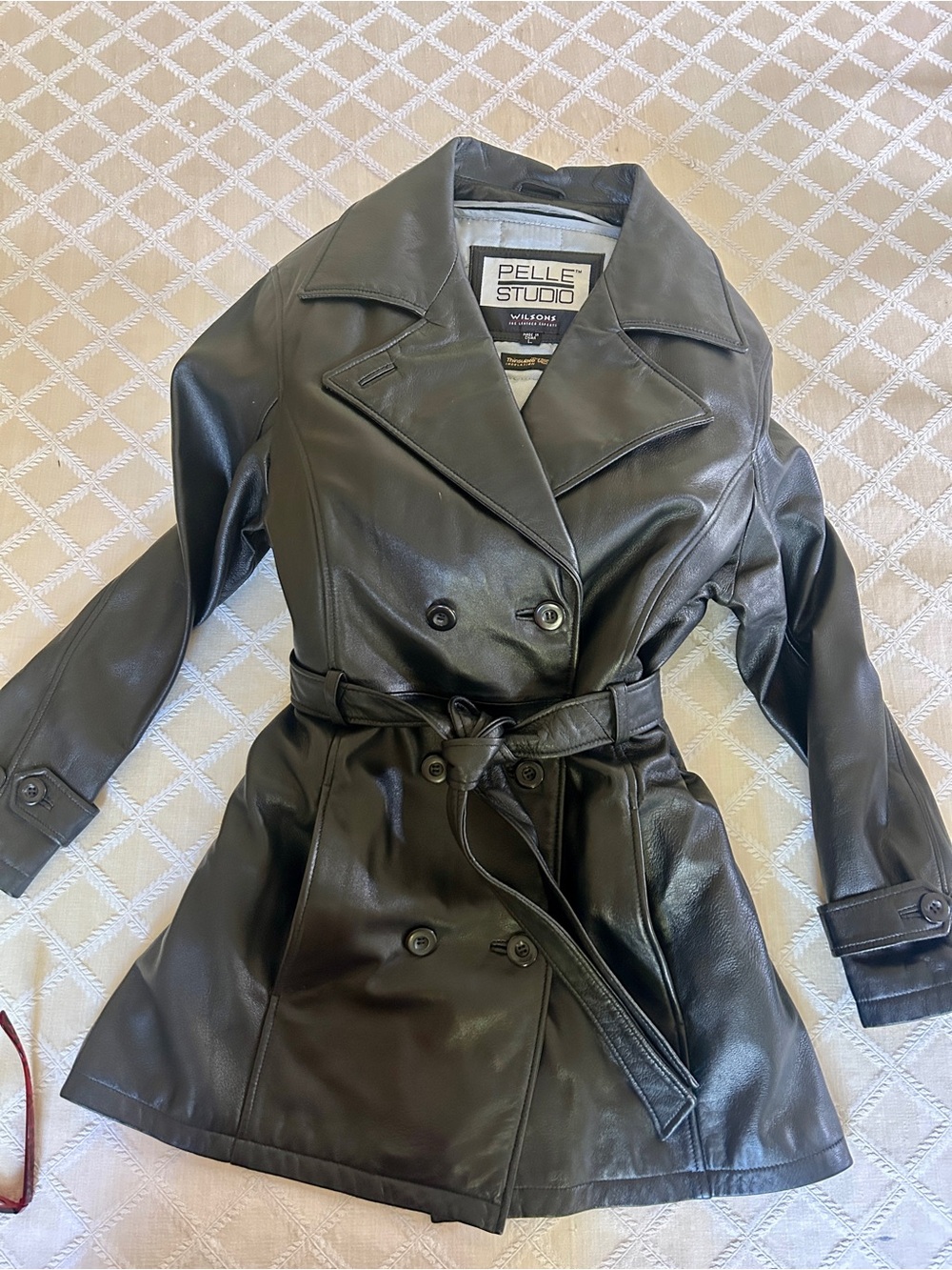 Pelle Studio Black Belted Leather-Style Coat excellent condition